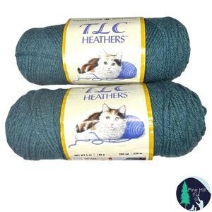 TLC Heathers Yarn 2 Skeins 2470 Teal Green #4 Worsted 5oz Acrylic Vintage Rare